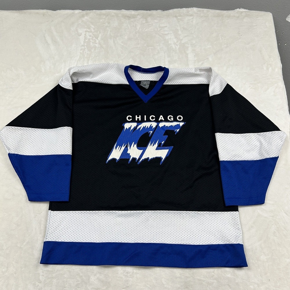 Athletic Chicago Ice Hockey Jersey Mens XL Black Blue White Crawshaw 35 Mesh 90s